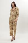 Buy_Musal_Brown Cotton Crepe Print Ikat Collared Neck Sheryl Shirt With Pant 