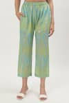 Buy_Musal_Green Cotton Crepe Print Ikat Collared Neck Hilary Placement Shirt With Pant _Online_at_Aza_Fashions