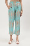 Buy_Musal_Blue Cotton Crepe Print Ikat Collared Neck Carrie Shirt With Pant _Online_at_Aza_Fashions