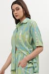 Musal_Green Cotton Crepe Print Ikat Collared Neck Janet Shirt _Online_at_Aza_Fashions