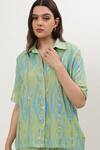 Shop_Musal_Green Cotton Crepe Print Ikat Collared Neck Janet Shirt _Online_at_Aza_Fashions