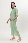 Buy_Musal_Green Cotton Crepe Print Ikat Collared Neck Nicole Shirt With Pant _Online_at_Aza_Fashions