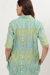 Musal_Green Cotton Crepe Print Ikat Collared Neck Nicole Shirt With Pant _at_Aza_Fashions