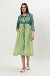 Buy_Musal_Green Cotton Crepe Print Ikat Collared Neck Willa Dress _at_Aza_Fashions