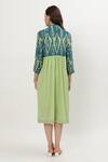 Shop_Musal_Green Cotton Crepe Print Ikat Collared Neck Willa Dress _at_Aza_Fashions