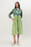 Musal_Green Cotton Crepe Print Ikat Collared Neck Willa Dress _Online_at_Aza_Fashions