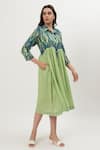 Buy_Musal_Green Cotton Crepe Print Ikat Collared Neck Willa Dress _Online_at_Aza_Fashions