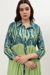 Buy_Musal_Green Cotton Crepe Print Ikat Collared Neck Willa Dress 