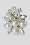 Shop_House of D'oro_White Pearls Arctic Daisy Embellished Ring _at_Aza_Fashions