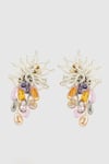 Shop_House of D'oro_Multi Color Crystals Aster Embellished Dangler Earrings _at_Aza_Fashions