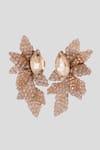 Shop_House of D'oro_Beige Crystal Lace Camellia Studs _at_Aza_Fashions