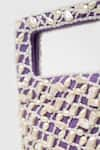 House of D'oro_Purple Pearl Denim Embellished Baguette Bag _Online_at_Aza_Fashions