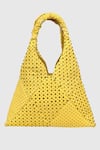 Shop_House of D'oro_Yellow Glass Beads Cosmic Wrist Bag _at_Aza_Fashions