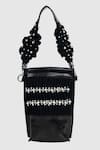 Shop_House of D'oro_Black Pearl Embellished Mobile Bag _at_Aza_Fashions