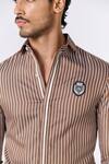 S&N by Shantnu Nikhil_Brown Cotton Printed Striped Shirt _Online_at_Aza_Fashions