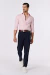 Buy_S&N by Shantnu Nikhil_Pink Linen Embroidered Thread Plain Roll-up Sleeve Shirt _at_Aza_Fashions