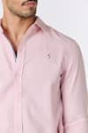 S&N by Shantnu Nikhil_Pink Linen Embroidered Thread Plain Roll-up Sleeve Shirt _Online_at_Aza_Fashions