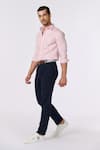 Shop_S&N by Shantnu Nikhil_Pink Linen Embroidered Thread Plain Roll-up Sleeve Shirt _Online_at_Aza_Fashions