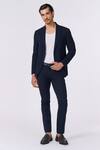 Buy_S&N By Shantnu Nikhil_Blue Lycra, Viscose, Polyester Solid Straight Trouser _at_Aza_Fashions