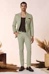 Buy_S&N by Shantnu Nikhil_Green Tencel Solid Straight-legged Trouser _at_Aza_Fashions