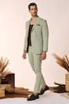 Shop_S&N by Shantnu Nikhil_Green Tencel Solid Straight-legged Trouser _at_Aza_Fashions