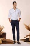 Buy_S&N by Shantnu Nikhil_Blue Cotton Solid Plain Straight-legged Trouser _at_Aza_Fashions