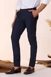 Shop_S&N by Shantnu Nikhil_Blue Cotton Solid Plain Straight-legged Trouser _Online_at_Aza_Fashions