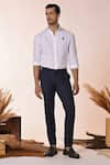 Buy_S&N by Shantnu Nikhil_Blue Poly Blend Solid Plain Straight-fit Trouser _at_Aza_Fashions