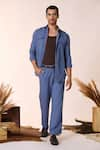 Buy_S&N by Shantnu Nikhil_Blue Linen Solid Plain Cargo Trouser _at_Aza_Fashions