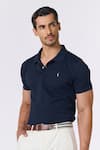 Shop_S&N by Shantnu Nikhil_Blue Giza Cotton Embroidered Thread Solid Polo T-shirt _Online_at_Aza_Fashions