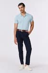 Buy_S&N by Shantnu Nikhil_Blue Giza Cotton Embroidered Thread Solid Collared Polo T-shirt _at_Aza_Fashions