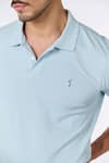 S&N by Shantnu Nikhil_Blue Giza Cotton Embroidered Thread Solid Collared Polo T-shirt _Online_at_Aza_Fashions