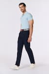 Shop_S&N by Shantnu Nikhil_Blue Giza Cotton Embroidered Thread Solid Collared Polo T-shirt _Online_at_Aza_Fashions