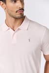 S&N by Shantnu Nikhil_Pink Giza Cotton Embroidered Thread Plain Collared Polo T-shirt _Online_at_Aza_Fashions