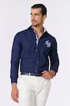 Buy_S&N by Shantnu Nikhil_Blue Terylene Embroidered Thread Solid Full Sleeve Shirt _Online_at_Aza_Fashions