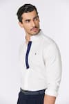 Buy_S&N by Shantnu Nikhil_Off White Terylene Solid Stand Collared Shirt_Online_at_Aza_Fashions