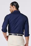 Shop_S&N by Shantnu Nikhil_Blue Terylene Solid Plain Stand Collared Shirt _at_Aza_Fashions