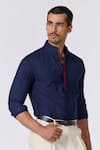 S&N by Shantnu Nikhil_Blue Terylene Solid Plain Stand Collared Shirt _Online_at_Aza_Fashions