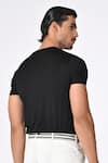 Shop_S&N by Shantnu Nikhil_Black Viscose Nylon Spandex Embroidered Thread Solid Round Neck T-shirt _at_Aza_Fashions