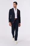 Buy_S&N by Shantnu Nikhil_Blue Poly Blend Embroidered Thread Crest Textured Jacket _at_Aza_Fashions