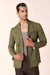 S&N by Shantnu Nikhil_Green Lyocell Embellished Crest Placed Jacket _Online_at_Aza_Fashions