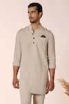 Shop_S&N by Shantnu Nikhil_Beige Rayon Solid Short Kurta _Online_at_Aza_Fashions