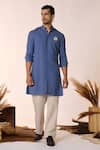 Buy_S&N by Shantnu Nikhil_Blue Rayon Embroidered Crest Kurta _at_Aza_Fashions