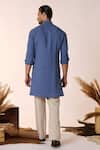 Shop_S&N by Shantnu Nikhil_Blue Rayon Embroidered Crest Kurta _at_Aza_Fashions