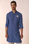 Buy_S&N by Shantnu Nikhil_Blue Rayon Embroidered Crest Kurta _Online_at_Aza_Fashions