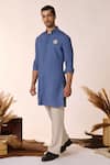 Shop_S&N by Shantnu Nikhil_Blue Rayon Embroidered Crest Kurta _Online_at_Aza_Fashions