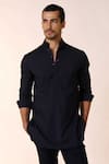 Shop_S&N by Shantnu Nikhil_Blue Terylene Embellished Crest Collar Kurta _Online_at_Aza_Fashions