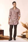 Buy_S&N by Shantnu Nikhil_Beige Crepe Jersey Printed Safari Kurta _at_Aza_Fashions