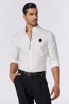 Buy_S&N by Shantnu Nikhil_White Poly Viscose Suiting Embellished Crest Shirt _Online_at_Aza_Fashions