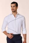 S&N by Shantnu Nikhil_White Cotton Suiting Panelled Cut-out Shirt _Online_at_Aza_Fashions